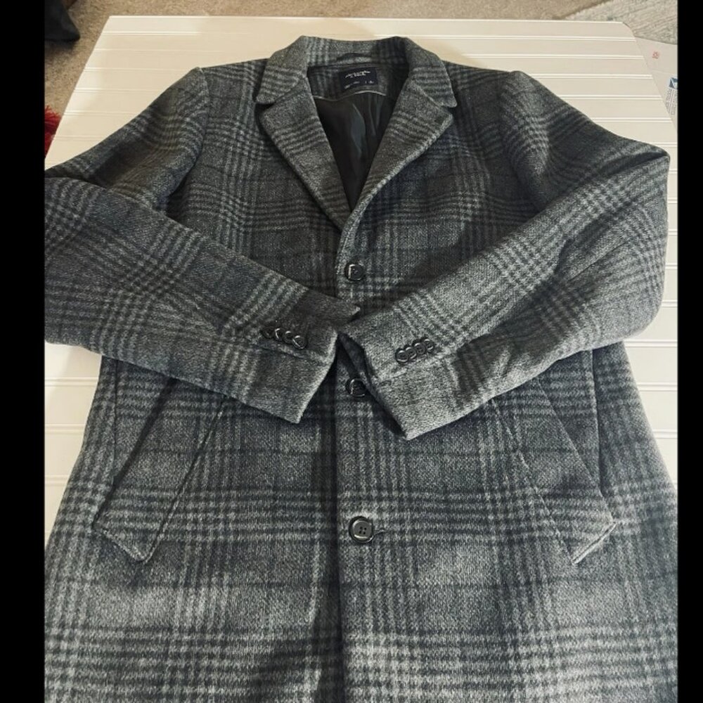 Abercrombie & Fitch  Wool-Blend Topcoat Men's Coat Grey Pattern size L